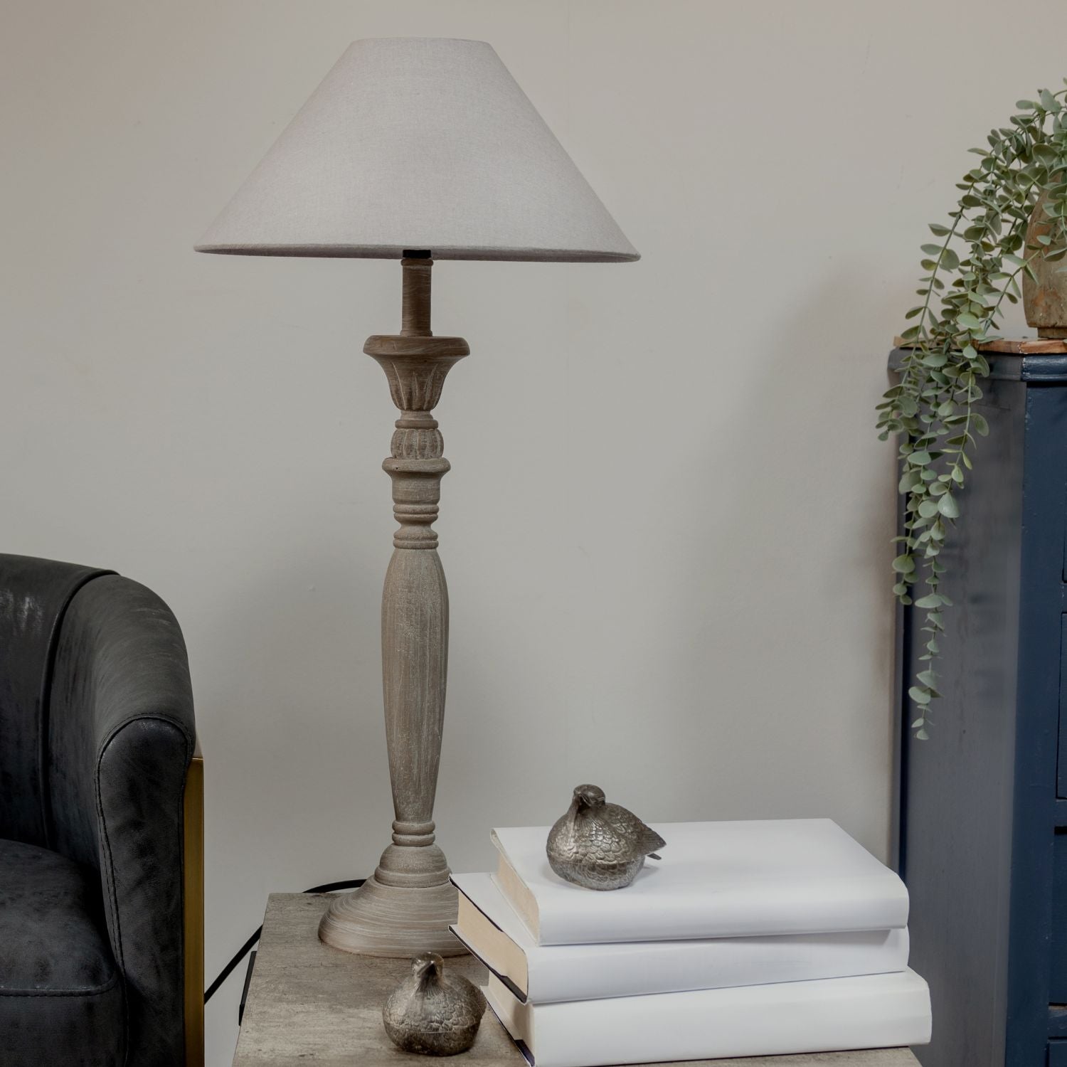 Grey Wash Wooden Candlestick Table Lamp